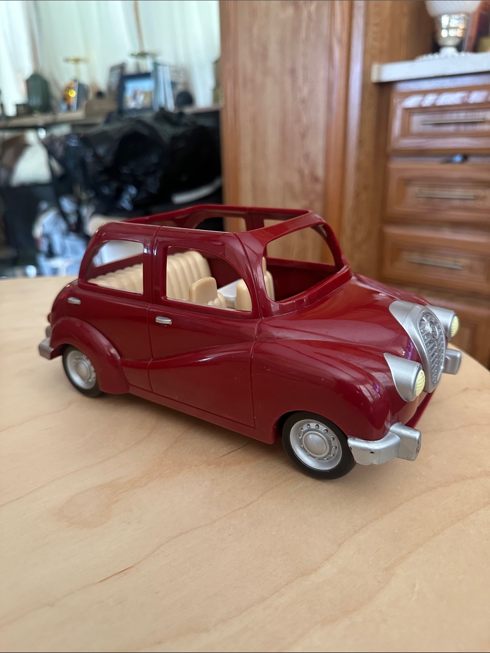 Classic Red Retro-Style Kids Toy Car with Cream Interior